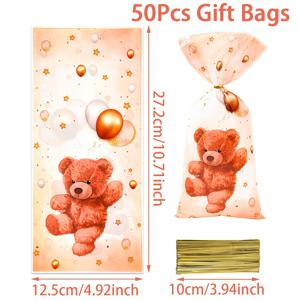 TEMU 25/50개입, 곰돌이 테마 선물 가방, 갈색 곰돌이 풍선 디자인의 비닐 봉투, 생일 축하, 베이비 샤워 파티, 결혼식 축하 및 이벤트 선물 가방 장식