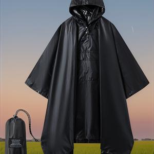 TEMU 3-in-1 다기능 후드 레인 포ンチ오, 버튼 칼라, 휴대용 우비, 가벼운 레인 재킷, 포켓 포함, 성인 야외 활동에 적합