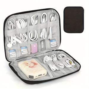 TEMU 1 여행용 케이블 정리함 멀티 포켓 전자 액세서리 케이스 | 충전기, 메모리 카드에 적합 - 휴대용 테크 장비 가방, 사무실 및 여행 필수품, AQUASAFE PE 재질