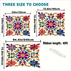 TEMU 스타일 만다라 패턴 그라데이션 컬러 야외 캐노피 비치 햇빛 가리개 커튼 1개 - 강화된 햇빛 보호, 설치 및 보관, 정원, 안뜰 또는 수영장 옆 사용을 위해 최대 6인까지 수용 (폴 포함 안됨)