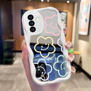 TEMU 폰 케이스: 컬러 스마일 플라워 메이크업 미러 웨이브 프레임 갤럭시 A25 M54 F54 A55 A35 S22+ 울트라 A12 M12 F12 A06 S25 플러스 S24 FE A16 A26 A36 A56 A23 5G 소프트 TPU 충격 방지 보호 커버