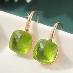 TEMU 빈티지 구리 폼폼 유리 귀걸이, 스퀘어 페이셋 쿠션 컷 후크 가을 수탉꼬리 귀걸이