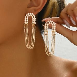 TEMU 가을/겨울 신상품 우아한 기품의 여성용 술 귀걸이 1쌍, 반짝이는 라인스톤 체인이 있는 패셔너블하고 창의적인 긴 스터드 귀걸이, 유럽 및 미국 스타일, 데일리웨어, 파티, 축제용으로 활용도 높고 정교한 드롭 귀걸이