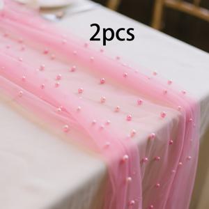 TEMU 복숭아 핑크 테이블 러너 with 진주, 브라이덜 샤워 선물/베이비 샤워/웨딩 디저트 테이블 장식, 29.92 x 79.13 인치