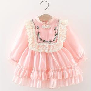 TEMU 봄/가을 소녀 빈티지 드레스, 코트 스타일 유아 달콤한 공주 파티 이브닝 가운, 캐주얼 0-3세 아동복