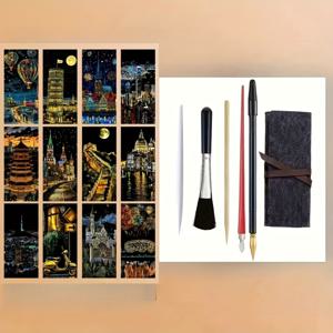 TEMU 이 세트에는 6개의 스크래치 아트 도구와, 압도적인 건축물과 야경을 특징으로 하는 12가지 생생한 랜드마크 디자인이 포함되어 있습니다. 팀 빌딩 활동 및 파티에 이상적인, 압도적인 스크래치 아트 작품을 만들기에 완벽한 다용도 키트입니다.