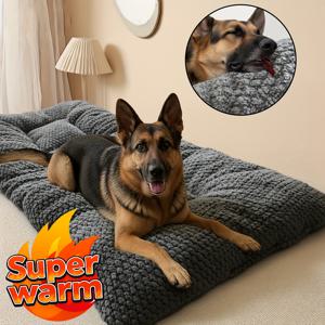 TEMU 특대형 겨울용 보온 플러시 고양이 침대 & 개집 | 두꺼운 초극세사 폴리에스터 소재, 머리 받침대 & 높은 가장자리 포함 | 직사각형 디자인, 소형, 중형, 대형 반려동물용 | 가을/겨울 에디션 | 편안한 켄넬 패드 | 초대형 강아지 침대 |