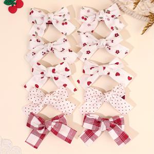 TEMU 10개입 스위트 체리 리본 헤어 클립 세트 | 레드 & 화이트 헤어 보우, 꽃 무늬 & 하트 체크 무늬 헤어 바레트, 여아용 귀여운 헤어 액세서리, 데일리 & 파티 헤어 데코, 크리스마스 새해 선물