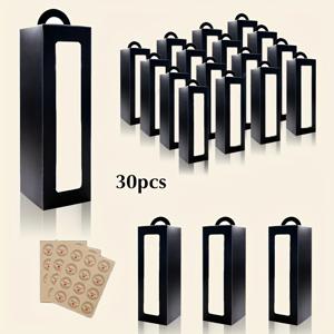 TEMU 손잡이가 달린 검은색 선물 상자, 크기: 3.35인치 × 3.35인치 × 11인치, 30개 팩으로 구매 가능. 10 Oz, 20 Oz, 30 Oz 평면 바닥 컵, 평면 유리 병 및 기타 장식품 포장에 적합합니다.