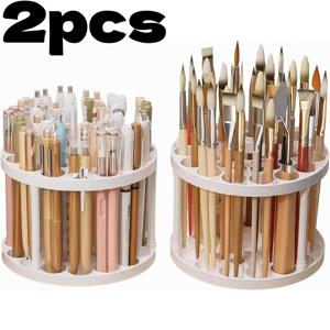 TEMU 2개 패션 브러쉬 홀더 | 스타일리시한 화이트 플라스틱 보관함 (미술 브러쉬, 펜, 메이크업 도구 보관용), 공간 절약을 위한 유광 마감, 메이크업 룸, 사무실 및 미술 스튜디오 필수품