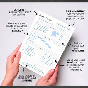 TEMU 1개 분리형 플래너 북 50페이지 - 프로젝트 계획 및 시간 추적 저널, 그리드 레이아웃으로 자기 관리, 프로젝트 플래너, 개인 정리에 적합 - 일일 사무용품, 분리형 페이지 포함