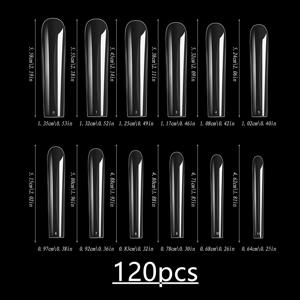TEMU 120/240개 엑스트라 롱 XXXL 발레 네일팁, 혼합 12사이즈, 투명 풀커버 프렌치 스타일 인조 네일 스티커