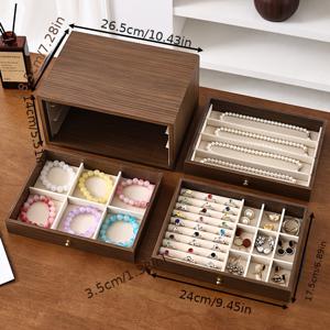 TEMU 다층 호두나무 보석함 - 먼지 방지 목재 주얼리 정리함 (귀걸이, 반지, 목걸이용) | 화장대 또는 매장 전시 케이스, 완벽한 크리스마스와 새해 선물, 보석 상자