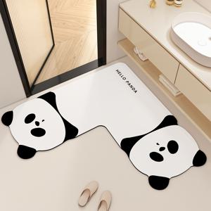 TEMU 1개의 사랑스러운 판다, 곰, 강아지 디자인 L자형 욕실 미끄럼 방지 매트, 흑백 판다 패턴 초흡수성 미끄럼 방지 욕실 매트, 불규칙한 L자형, 내구성이 좋고 세척이 용이하며 실내 및 실외 사용에 적합