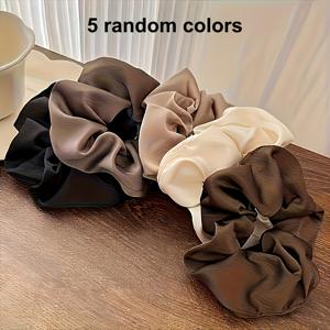 TEMU 5개입 고탄력 새틴 헤어 타이 - 부드럽고 매끄러우며 곱슬거림 방지, 머리에 부드러움, 다양한 헤어스타일에 적합, 크림 화이트, 블랙, 회색-갈색, 베이지색 및 갈색으로 제공 - 일상 및 파티 헤어스타일에 완벽한 부드러운 탄성 밴드