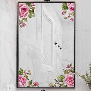 TEMU 워터컬러 핑크 로즈 유리 스티커 - 플로럴과 새 장식 데칼, 자체 접착식 탈부착 PVC 욕실 거울 장식, 우아한 꽃 스티커, 매력적인 홈 데코 스티커
