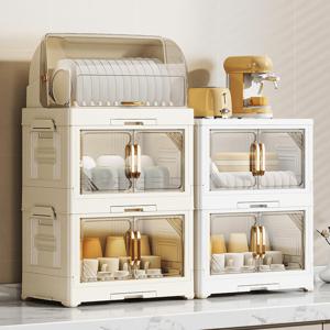 TEMU 대용량 다용도 주방 정리함 접시 젓가락 및 식기용 직사각형 플라스틱 수납장 모던 플라스틱 컵 보관함 방진 및 배수형 정리함 방습 트레이-내구성 플라스틱 제작 캐비닛/카운터 /식탁용-세탁하기 쉬운 디자인