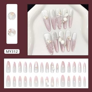 TEMU 30개입 3D 고양이 눈 네일 팁 | 간편한 프레스온 인조 손톱, 재사용 가능, 별과 그라데이션 패턴, ABS 소재, 긴 아몬드 모양 손톱