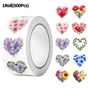 TEMU 1롤(500개) 불규칙한 하트 꽃무늬 플로럴 스티커 2.5cm/1.0'' 10가지 디자인 데칼 아트 장식, 다양한 가정 장식, 봉인 라벨, 선물 포장용품에 적합