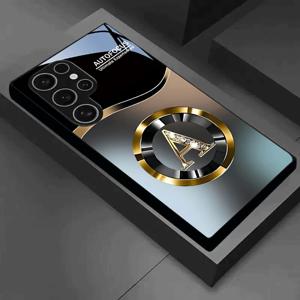 TEMU 휴대폰 케이스 - 폰 커버: 다양한 갤럭시 모델 (S25, S24, S23, S22, S21, S20, Note 20, A04~A70 포함)용 스타일리시한 블랙 앤 골드 레터 A 디자인 강화 유리 케이스