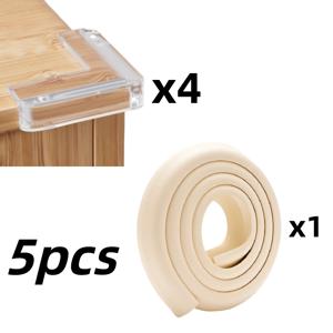 TEMU 5개 충돌 방지 세트 (2미터 확장 범퍼 포함), 테이블 모서리, 침대 가장자리, 벽 모서리용 부드러운 패딩으로 부딪힘 및 넘어짐 방지, 드릴 불필요, 거실 및 침실과 같은 다양한 환경에서 가정 안전에 적합