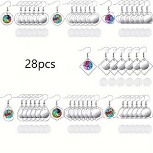 TEMU 28개 스테인리스 스틸 귀걸이 테두리 빈 와이어 후크 테이블, 12mm 유리 카보숑 세팅 포함, 주얼리 만들기 및 수제 공예에 적합 (14개 귀걸이 테두리 + 14개 유리 카보숑 세팅)