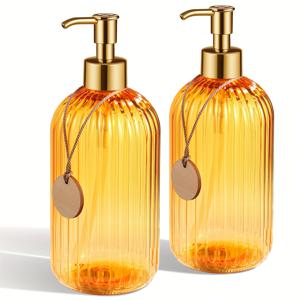 TEMU GAONLY 16.9온스 골든 펌프가 있는 주방용 골드 비누 디스펜서, 수직 줄무늬의 리필 가능 액체 손 세정제 디스펜서, 손세정제, 식기세척제, 로션용 투명 욕실 비누 디스펜서