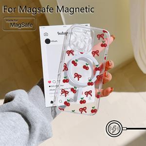 TEMU 폰 케이스: 과일과 리본 패턴 아이폰 16 15 14 13 12 11 프로 맥스 XR XS X 7 8 플러스용 투명 자석 충격 방지 소프트 TPU 백커버