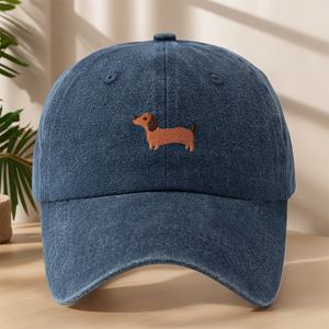 TEMU MAKEFGE 닥스훈트 장식 빈티지 워싱 캡 - 가벼운 캐주얼 모자, 야외 스포츠, 스트리트웨어용, 닥스훈트 강아지 디자인, 손세탁/드라이클리닝 가능한 워싱 텍스처 (신축성 없는 소재)