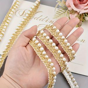 TEMU 9.14미터 우아한 금색 진주 레이스 트림 - 세밀한 진주가 들어간 고급스러운 자수 리본, 수제 옷, 가방 및 DIY 프로젝트용으로 다양한 용도로 사용할 수 있는 편리한 직물 액세서리, 겨울, 새해, 레이스 트림에 완벽