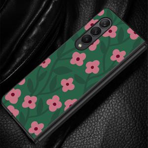 TEMU 삼성 갤럭시 Z 폴드 모델 3, 4, 5, 및 6용 녹색 텐만 꽃 디자인 휴대폰 케이스