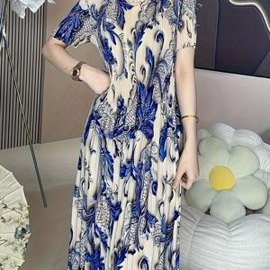 TEMU 플러스 사이즈용 럭셔리 하이엔드 드레스, 새로운 여름 스타일, 높은 신축성 플리츠 A라인 원피ース커트, 플러스 사이즈 여름 원피스, 플러스 사이즈 스커트