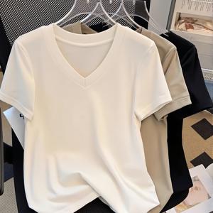 TEMU 여성용 단색 V넥 반팔 캐주얼 티셔츠 3종 세트