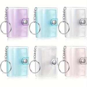 TEMU 6개 세트 2인치 미니 사진앨범 (키체인 잠금장치 & 열쇠고리) - 투명한 파란색, 분홍색, 보라색, 클리어 스냅식 뚜껑, DIY 친화적 플라스틱포켓사진북: 결혼식/어버이날 선물/여행기념용(랜덤컬러) 휴대용 사진수납