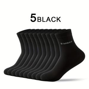TEMU 5켤레 남성용 대나무 섬유 드레스 양말 - 통기성, 수분 흡수, 사계절용 편안함, 검정색에 흰색 글자, 비즈니스 캐주얼 및 정장용 완벽, 사이즈 39-44, 정장용 양말 | 스타일리시한 양말 디자인 | 수분 흡수 양말, 땀 방지