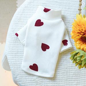 TEMU 애완동물 옷 발렌타인데이 시리즈 하트 패턴 베이스 셔츠 - 화이트 - 봄, 가을 강아지 옷 베이스 셔츠 (비숑, 폼페라니안, 테디, 고양이용)