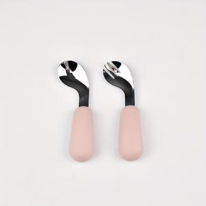 TEMU 어린이 베이비 푸드 포크&스푼 세트 - 식품용 실리콘 핸들&316 스테인리스 스틸 엘보우 스푼/포크, 0~6세 유아 자가 식사용 휴대용 식기, 크리스마스 할로윈 추수감사절 선물