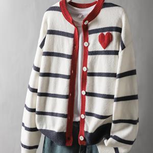 TEMU 여성용 하트 카디건 소프트 오픈 프론트 스웨터 대비 엣지 코지 오버사이즈 가을 겨울 탑 로맨틱 데이트와 캐주얼 라운지웨어
