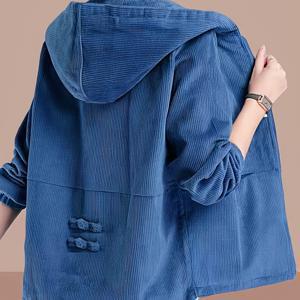 TEMU 플러스 사이즈 - 플러스 사이즈 - 한국 스타일 봄/가을 인기 후드 집업 재킷, 루즈 코듀로이 집업 가디건, 다용도 플러스 사이즈 탑