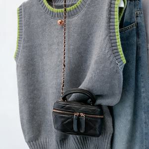 TEMU 우아한 캐주얼 봄/가을 크루넥 스웨터 조끼 | 트림 디테일이 돋보이는 패셔너블 여성용 조끼, 단색, 버튼 클로저 - Ibufen