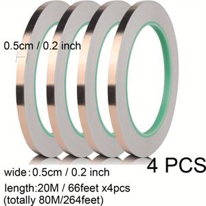 TEMU 구리 테이프 더블 사이드 전도성 구리 호일 테이프 셀프 접착성 EMI 차폐 스테인드 글라스 용품 납땜 전기 수리 종이 회로 접지 66 피트