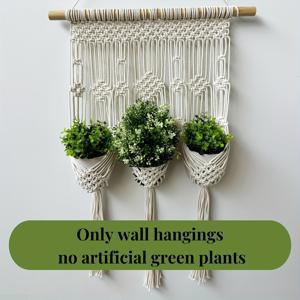 TEMU 마크라메 식물 걸이 - 삼중 벽걸이 화분 홀더, 거실용 천연 패브릭 수납 선반