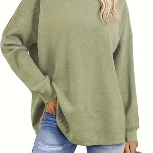 TEMU 플러스 사이즈, 플러스사이즈 와플 체크 패브릭 크루넥 캐주얼 스웨트셔츠