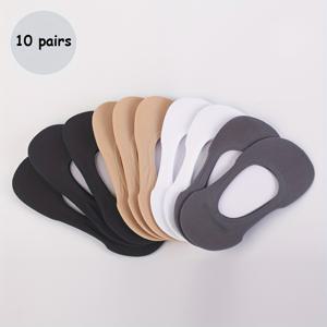 TEMU 여성을 위한 혼합 색상의 투명 보트 양말 10켤레 세트. 단색과 로우컷 디자인, 미끄럼 방지 기능이 특징입니다.