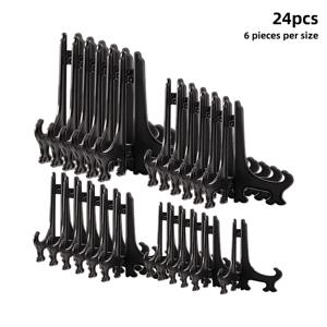 TEMU 결혼식 및 홈 데코 사진 전시용 플라스틱 이젤 플레이트 홀더 24개 세트 (3, 4, 5, 6인치 사이즈), 투명 및 블랙 색상