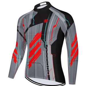 TEMU 크라켄 옥토퍼스 겨울 따뜻한 남성용 긴팔 사이클링 저지 야외 스포츠 레드와 그레이 컬러 블록 기하학 프린트 플리스 사이클링 탑 새로운 자전거 재킷 남성용 라이딩 셔츠, 뒷면 세 개의 포켓 포함