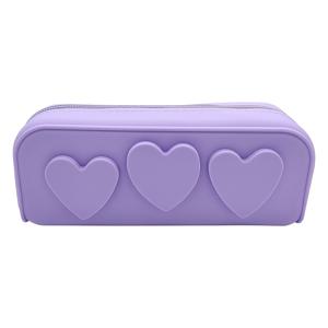 TEMU 실리콘 소재의 하트 모양 수납 가방, 뷰티 정리용 메이크업 연필 케이스, 야외 여행 및 캐주얼 휴대에 적합.