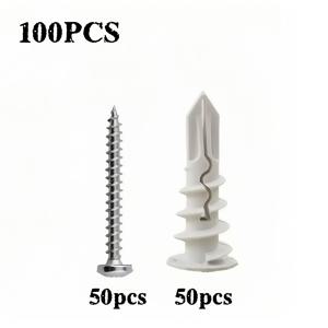 TEMU 건식벽 고정 클램프 앵커 키트 100개 세트 (나사 포함), 구멍 뚫기 불필요, 중공 벽용 자가 드릴링 앵커 볼트 50개, 최대 34kg 지지력, 석고보드 및 건식벽 장식물 고정용