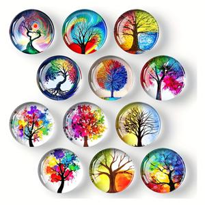 TEMU 12개 세트 생명의 나무 냉장고 자석 – 강력한 접착력의 둥근 유리 장식용 냉장고 마그네틱, 내구성 있는 화이트보드 & 금속 표면 스티커 (1.2인치) – 집, 사무실, 식기세척기, 캐비닛, 사물함용 – 영적 선물, 젠 데코, 주방 액세서리