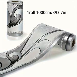 TEMU 1롤 393.7인치 모던 월 라인 에지 데코 벽지, 자가 접착 우아한 패턴 컨택트 페이퍼, 쉬운 붙이기 및 제거 가능한 천장용 백드롭 스티커, 홈 & 기숙사 인테리어 소품